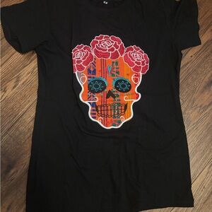 Black T-Shirt with Colorful Skull Design